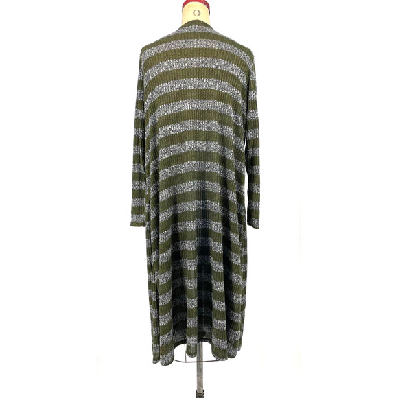 Lularoe Sarah Cardigan Duster Ribbed Sweater Olive Green Stripe M - Picture 2 of 9